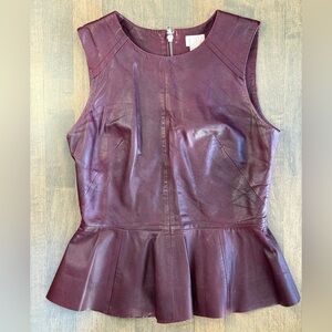 H&M Burgundy Genuine Leather Peplum Top